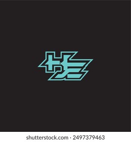 blue esport dynamic gaming monogram logo letter sporty and bold concept HE