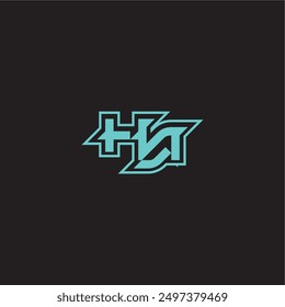 blue esport dynamic gaming monogram logo letter sporty and bold concept HA