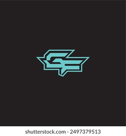 blue esport dynamic gaming monogram logo letter sporty and bold concept GF