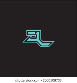 blue esport dynamic gaming monogram logo letter sporty and bold concept JL