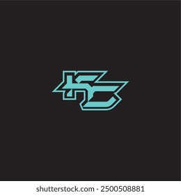 blue esport dynamic gaming monogram logo buchstabe sportlich und fett konzept KC
