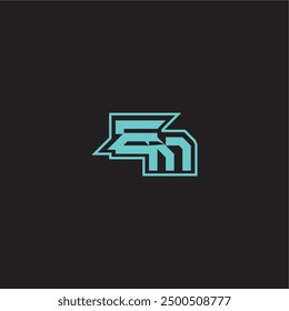 blue esport EM sporty and bold concept dynamic gaming monogram logo letter