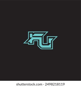 blue esport FU sporty and bold concept dynamic gaming monogram logo letter