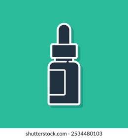 Blaue ätherische Ölflasche Symbol einzeln auf grünem Hintergrund. Biologische Aromatherapie Essenz. Hautpflege Serum Glas Tropfenpackung.  Vektorgrafik
