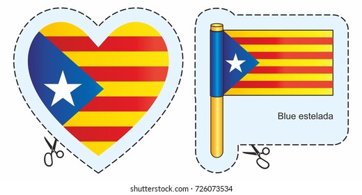Blue estelada - flag of Catalonia, Vector cut sign here, isolated on white. Can be used for design, stickers, souvenirs.
