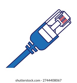 Blue ethernet cable with rj45 connector isolated on white for networking and connectivity