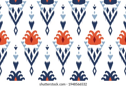 Blue Ethnic abstract ikat art. Seamless pattern in tribal, folk embroidery, and Mexican style. Aztec geometric art ornament print.Design for carpet, wallpaper, clothing,wrapping,fabric,cover, textile