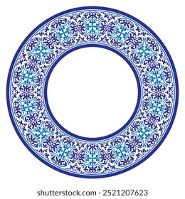 Blue Ethnic Asia national round frame. Ethnic Asia ornament of the nomadic peoples of Asia, the Great Steppe, Kazakhs, Kirghiz, Kalmyks, Mongols, Buryats, Turkmens. For sandblasting and ceramics