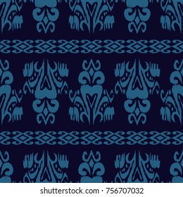 Blue Ethnic boho seamless pattern. Scribble texture. Retro motif. Textile rapport.