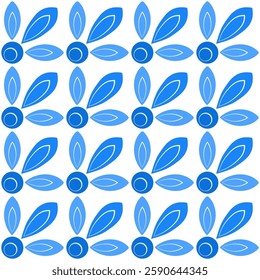 Blue ethnic floral seamless pattern. Shades of blue flowers on white background. Folklore plant background. Square mosaic tile ornament for wallpaper, textile, web design, etc.