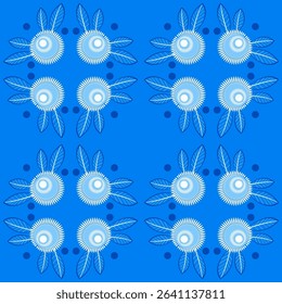 Blue ethnic floral square seamless pattern. Shades of blue flowers and leaves on dark blue background. Vintage modern plant background. Classic european decorative ornament