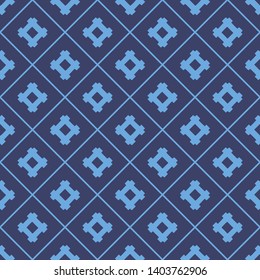 Blue Ethnic geometric seamless pattern on dark blue background