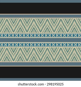 Blue ethnic ornamental textile geometric motifs pattern.