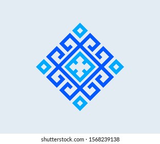 Blue ethnic Slavic pattern on a blue background