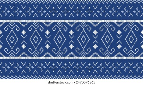 Blue ethnic thai ikat, abstract geometric pattern shape Seamless design