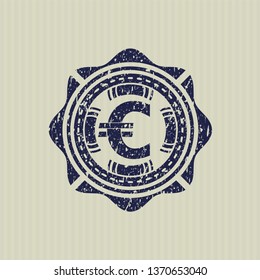 Blue euro icon inside distressed grunge stamp