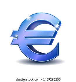 Blue euro sign isolated on white background. Concept currency of Europe. Vector illustration