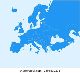 Blue Europe isolated map on a white background in flat vector design