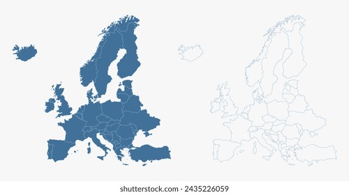 Blue Europe map with countries outline for presentations, posters, infographics.