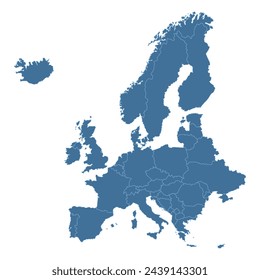 Blaue Europakarte mit Länderübersicht für Präsentationen, Poster, Infografiken