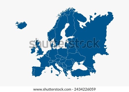 Blue Europe map with countries outline for presentations, posters, infographics