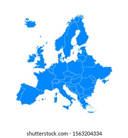blue europe map on a white background in flat