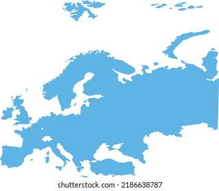 blue europe map on a white background in flat.