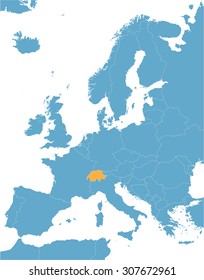 blue Europe vector map with indication of Switzerland