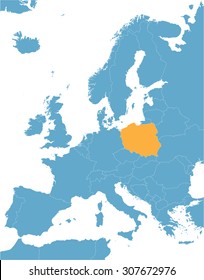 blue Europe vector map with indication of Poland