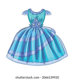 Blue evening princess dress. Prom dress with bows, embroidery, organza