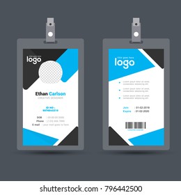 blue event staff id card set with lanyard. vector design and text template illustration