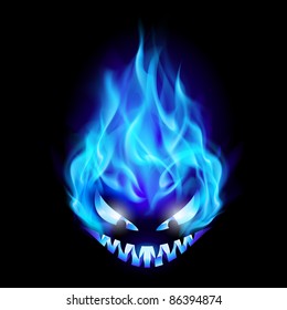 Blue Evil burning Halloween symbol. Illustration on black background