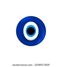 A blue evil eye amulet featuring concentric circles. believed to offer protection and good luck.