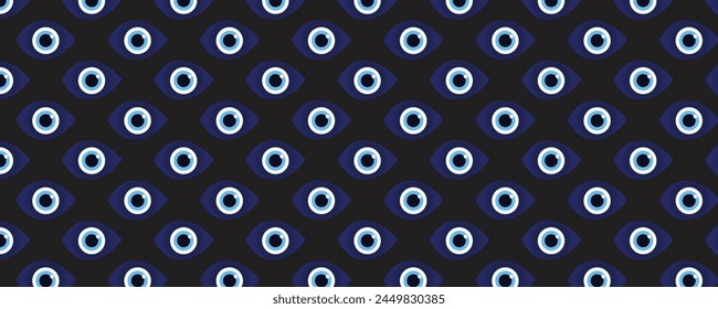 Blue evil eye. Vector seamless patterns with various black eye talismans for protection and good luck.Turkish Contemporary modern trendy background for digital paper, textile, texture, wrapping paper.