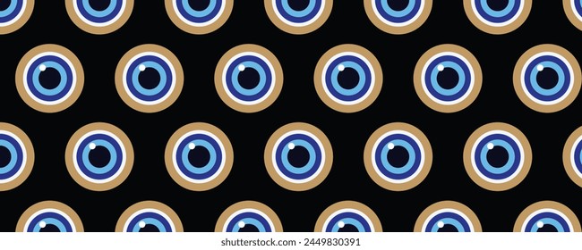 Blue evil eye. Vector seamless patterns with various black eye talismans for protection and good luck.Turkish Contemporary modern trendy background for digital paper, textile, texture, wrapping paper.