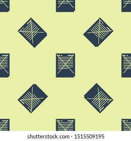 Blue Exam paper with incorrect answers survey icon isolated seamless pattern on yellow background. Bad mark of test results, concept of unsuccessful report.  Vector Illustration