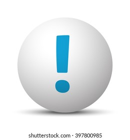Blue Exclamation Mark icon on sphere on white background
