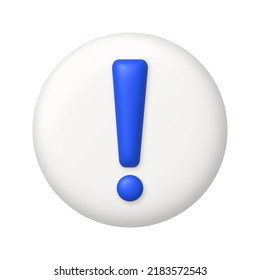 Blue exclamation mark symbol on a white button. Attention or caution sign icon. 3d realistic design element. vector illustration.