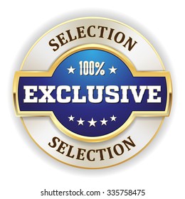 Blue exclusive selection badge with gold border