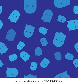 Blue Executioner mask icon isolated seamless pattern on blue background. Hangman, torturer, executor, tormentor, butcher, headsman icon.  Vector Illustration