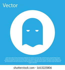 Blue Executioner mask icon isolated on blue background. Hangman, torturer, executor, tormentor, butcher, headsman icon. White circle button. Vector Illustration