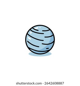 Blue exercise ball sits solo on clear white background