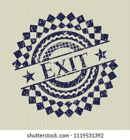 Blue Exit distressed rubber stamp with grunge texture