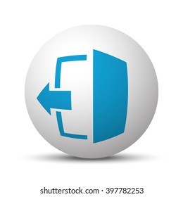 Blue Exit icon on sphere on white background