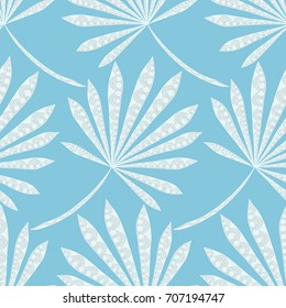 Blue Exotic Pattern. Seamless Texture with Tropic Leaves. Trendy Modern Ornament with Hand Drawn Zentangles Scanned and Traced to Vector. Hot Rapport for Wallpaper, Swimwear, Towel, Paper