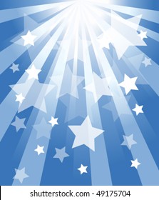 Blue explosion background with many stars