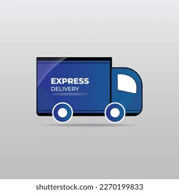 A blue Express delivery truck flat vector illustration