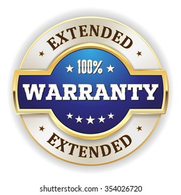 Blue extended warranty badge with gold border on white background
