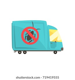 Blue Exterminator Truck, Pest Control Service Cartoon Vector Illustration