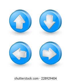 Blue extruded three dimensional arrow icons on white background